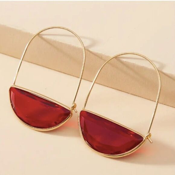 β¨πβ¨ Boho Chic Crescent Hoop Glass Earrings inβGreen, Red, Pink, Amber, Clear β¨ - Picture 11 of 15